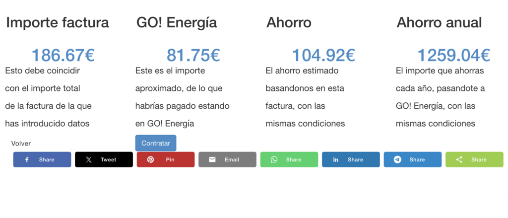 Actualización de precios del comparador de facturas de luz